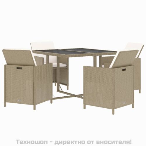 Градински комплект с възглавници 5 части полиратан бежов