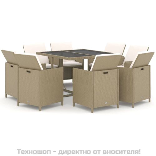 Градински комплект с възглавници 9 части полиратан бежов