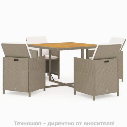 Градински комплект с възглавници 5 части полиратан бежов