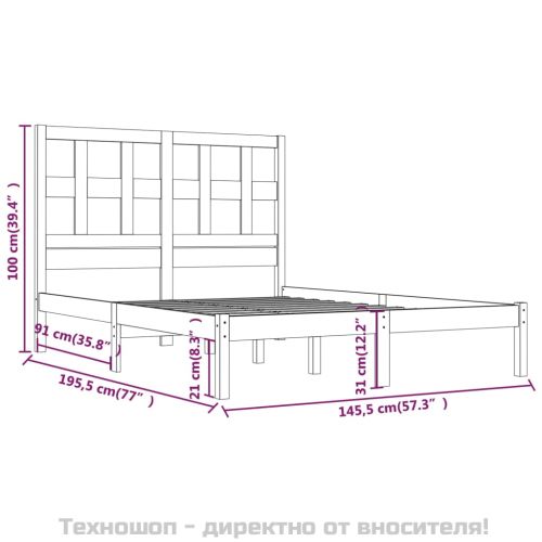 Рамка за легло, черна, бор масив, 140х190 см