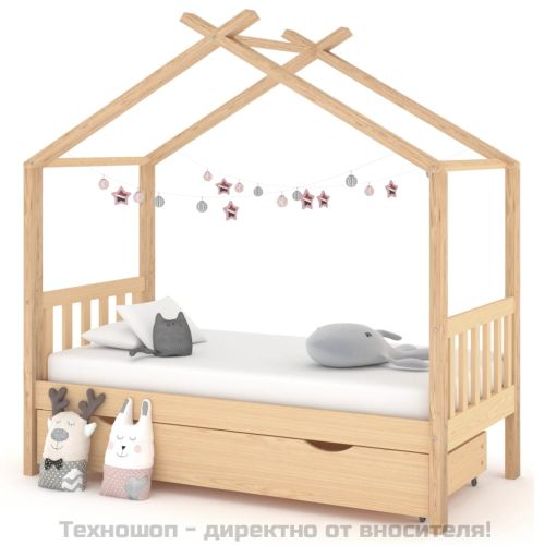 Рамка за детско легло с чекмедже, борово дърво масив, 80x160 см