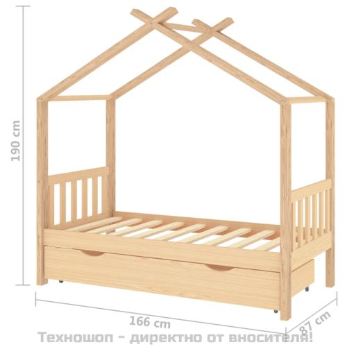 Рамка за детско легло с чекмедже, борово дърво масив, 80x160 см