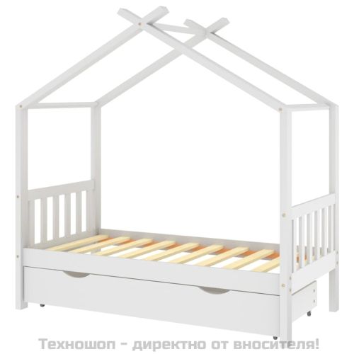 Рамка за детско легло с чекмедже, бяла, бор масив, 80x160 см