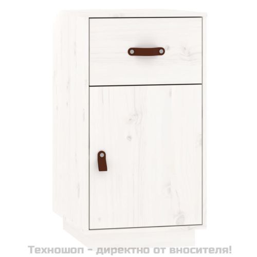 Комплект тоалетка с LED, бяла, борово дърво масив