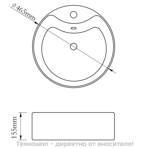 Керамична мивка за баня с преливник, отвор за смесител, черна, кръгла