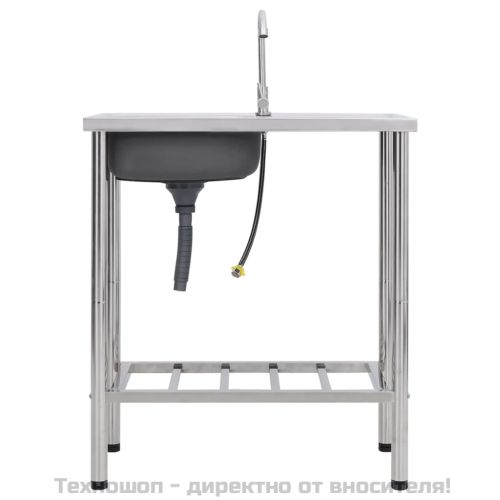Къмпинг мивка, единична, с кран, неръждаема стомана