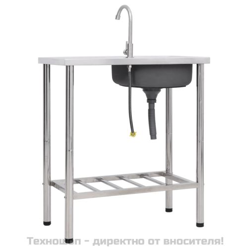 Къмпинг мивка, единична, с кран, неръждаема стомана