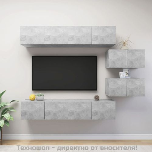 Комплект ТВ шкафове от 6 части, бетонно сив, инженерно дърво