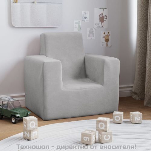 Детски диван, светлосив, мек плюш