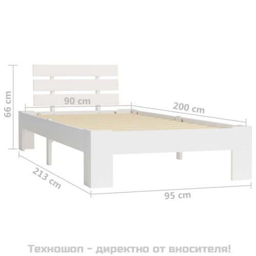 Рамка за легло, бяла, бор масив, 90х200 см