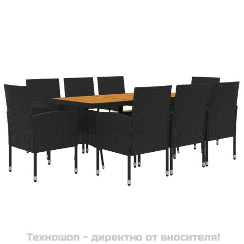Градински комплект, 9 части, полиратан, черен