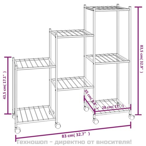 Стойка за цветя на колела 83x25x83,5 см черна желязо