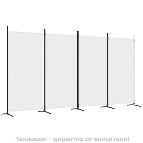 Параван за стая, бял, 4 панела, 346x180 см, плат