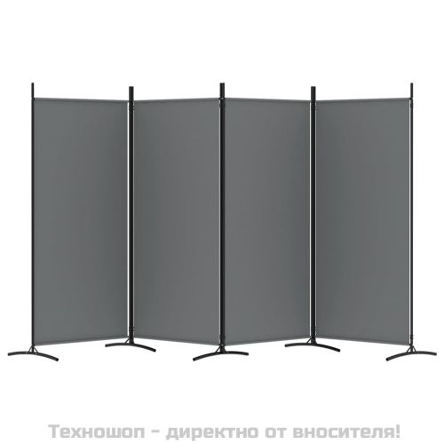 Параван за стая, 4 панела, антрацит, 346x180 cм, текстил
