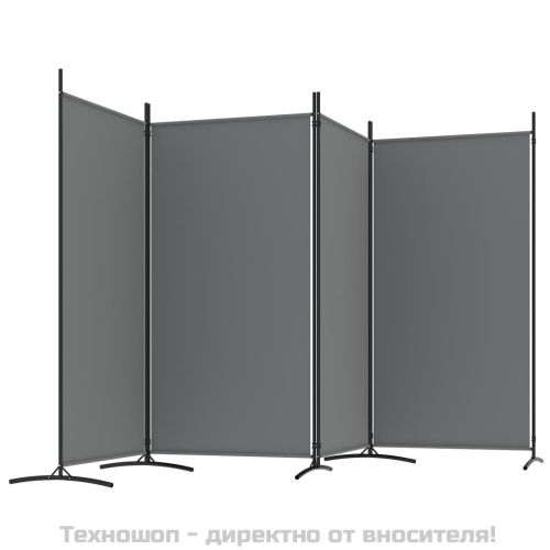 Параван за стая, 4 панела, антрацит, 346x180 cм, текстил