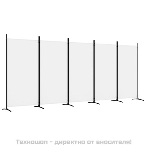 Параван за стая, бял, 5 панела, 433x180 см, плат