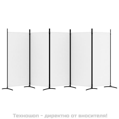 Параван за стая, бял, 5 панела, 433x180 см, плат
