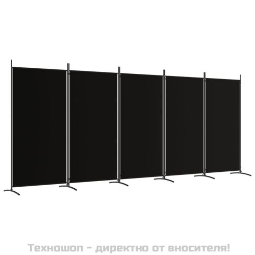 Параван за стая, 5 панела, черен, 433x180 см, плат