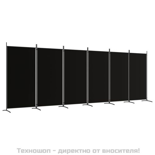 Параван за стая, 6 панела, черно, 520x180 cм, текстил