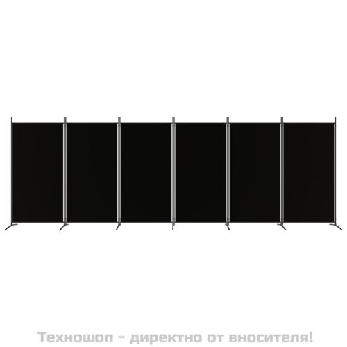 Параван за стая, 6 панела, черно, 520x180 cм, текстил