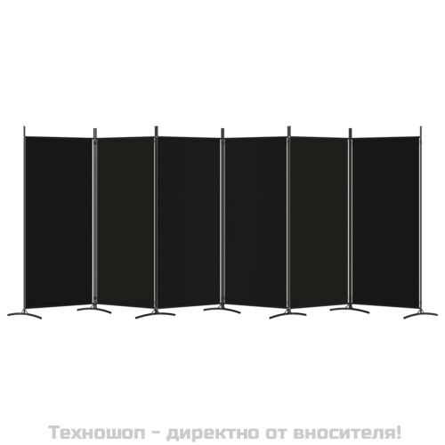 Параван за стая, 6 панела, черно, 520x180 cм, текстил