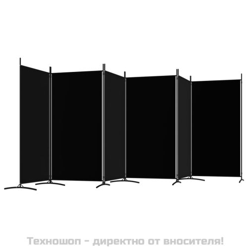 Параван за стая, 6 панела, черно, 520x180 cм, текстил