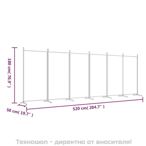Параван за стая, 6 панела, черно, 520x180 cм, текстил