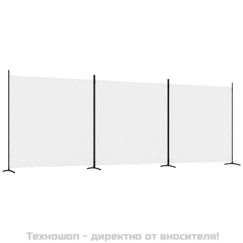 Параван за стая, бял, 3 панела, 525x180 см, плат