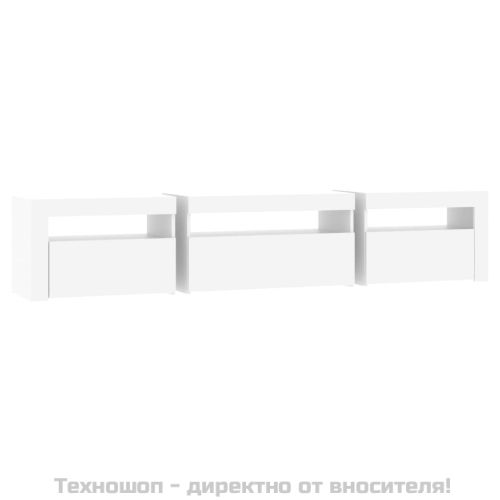 ТВ шкаф с LED осветление, бял, 195x35x40 см