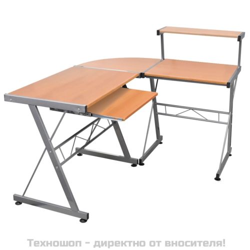 Ъглово компютърно бюро, кафяво, 132x112x99 см, инженерно дърво