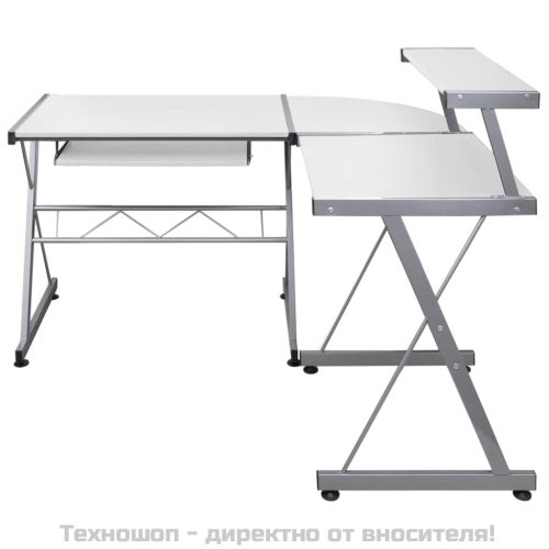 Ъглово компютърно бюро, бяло, 132x112x99 см, инженерно дърво