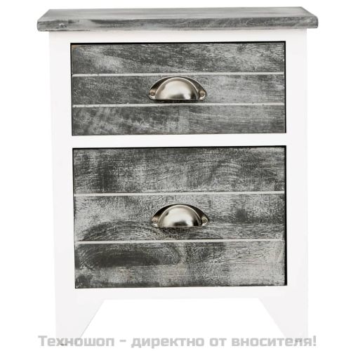 Нощно шкафче, сиво и бяло, 38x28x45 см, дърво от пауловния