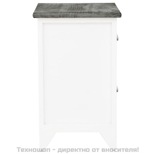 Нощно шкафче, сиво и бяло, 38x28x45 см, дърво от пауловния