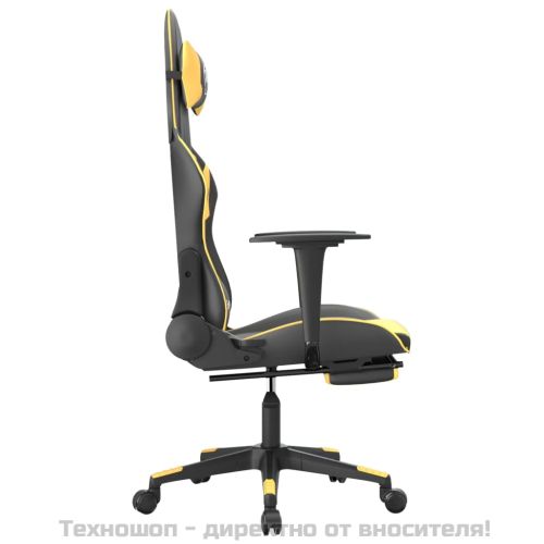 Гейминг стол с опора за крака черно и златисто изкуствена кожа