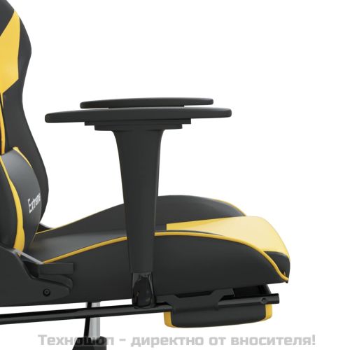 Гейминг стол с опора за крака черно и златисто изкуствена кожа