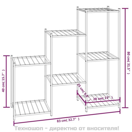 Стойка за цветя, 83x25x80 см, черна, желязо