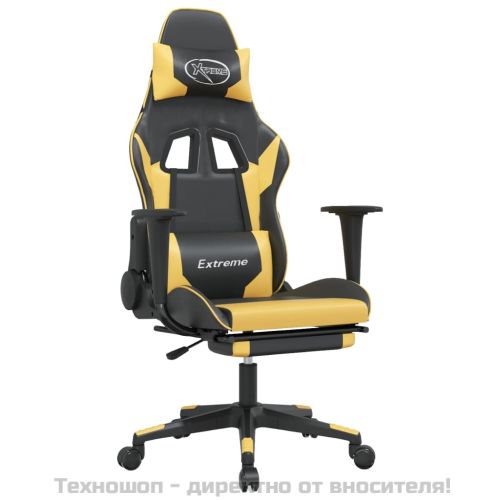 Масажен гейминг стол с подложка черно/златисто изкуствена кожа