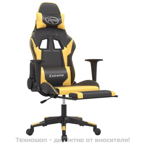 Масажен гейминг стол с подложка черно/златисто изкуствена кожа