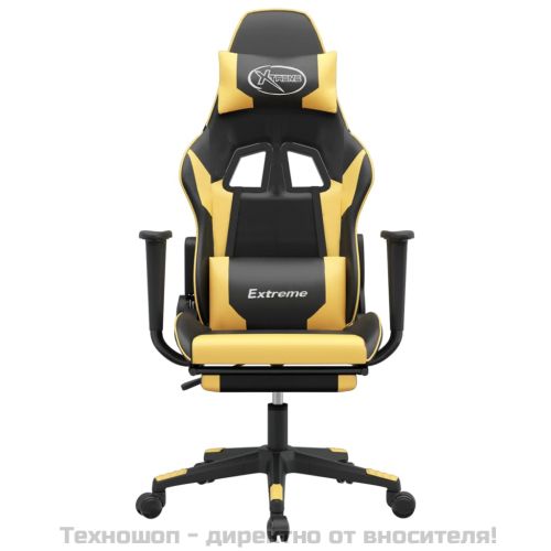 Масажен гейминг стол с подложка черно/златисто изкуствена кожа