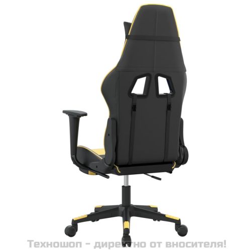 Масажен гейминг стол с подложка черно/златисто изкуствена кожа