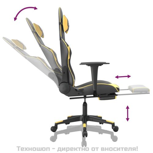 Масажен гейминг стол с подложка черно/златисто изкуствена кожа