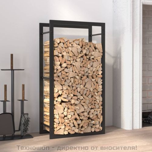 Стойка за дърва за огрев, черен мат, 50x28x94 см, стомана
