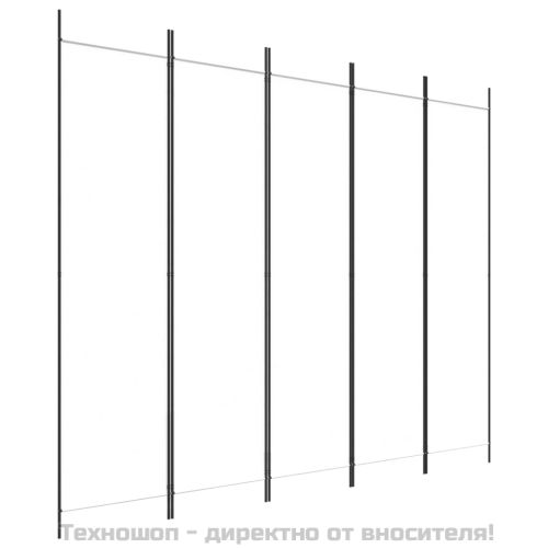 Параван за стая, 5 панела, бял, 250x200 см, текстил