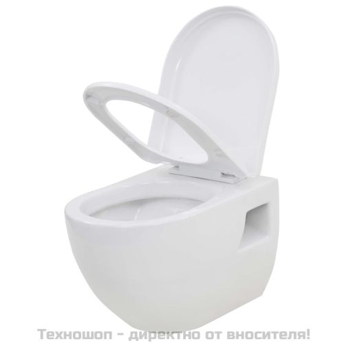 Окачена тоалетна чиния, със скрито високо казанче, керамична