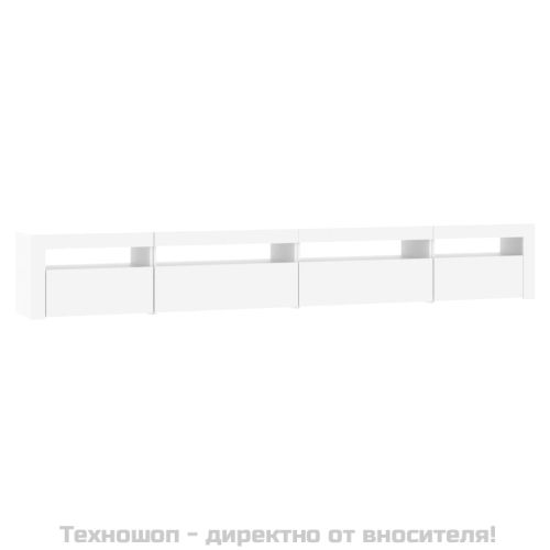 ТВ шкаф с LED осветление, бял, 270x35x40 см