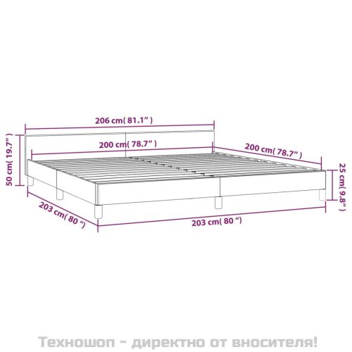 Рамка за легло без матрак, тъмносива, 200x200 см, плат