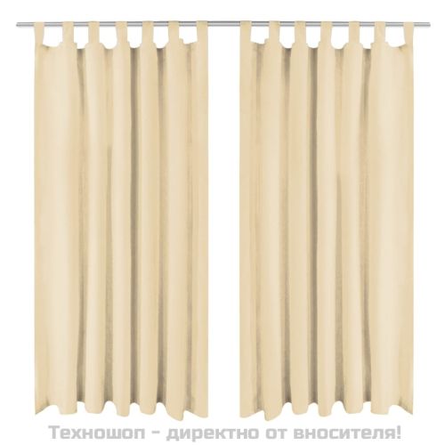 Завеси от микросатен, 2 бр, с "уши", 140x225 см, бежови