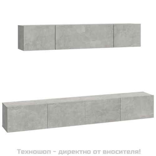 Комплект ТВ шкафове от 4 части, бетонно сив, инженерно дърво