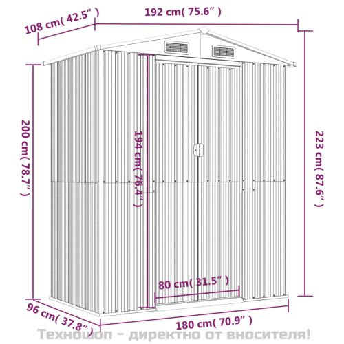 Градински навес тъмнокафяв 192x108x223 см поцинкована стомана