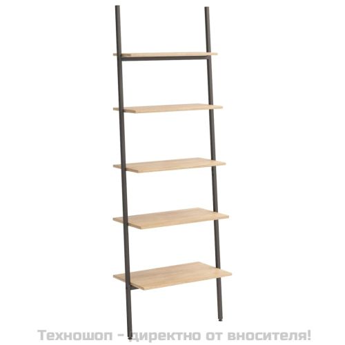 Етажерка стълба с 5 рафта светлокафяво и черно 64x34x185,5 см